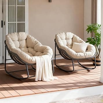 YDcosyfy Patio Rocking Chair with Padded Cushion Indoor Outdoor Comfy Papasan Rocker Chair with Upgraded Steel Frame Oversized Rattan Egg-Shaped Lounge Chair for Front Porch, Garden, Bedroom on Amazon.ae - Price Tracker