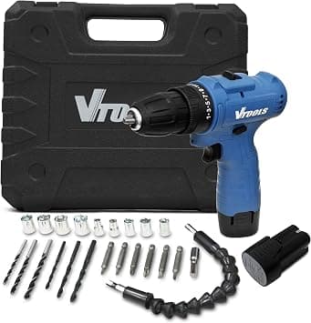 VTOOLS 12V Cordless Drill Driver with 2×1300mAh Batteries, 24PC Accessory Kit, Rechargeable Electric Screwdriver Set with Charger, Plastic Case, Flexible Shaft, Socket & Bit Set, Blue, VT1227 on Amazon.ae - Price Tracker