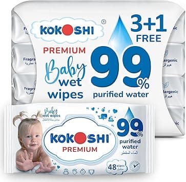 Kokoshi Baby Wet Wipes – 99% Pure Water &amp; Vitamin E – Hypoallergenic, Alcohol-Free &amp; Fragrance-Free – Ultra-Soft Japanese Quality – Wipes for Newborns &amp; Sensitive Skin on Amazon.ae - Price Tracker