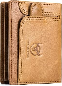 BULLCAPTAIN Men RFID Blocking Bifold Wallet Genuine Leather Card Holder Wallets with 15 Card Slots (Yellowish brown) on Amazon.ae - Price Tracker