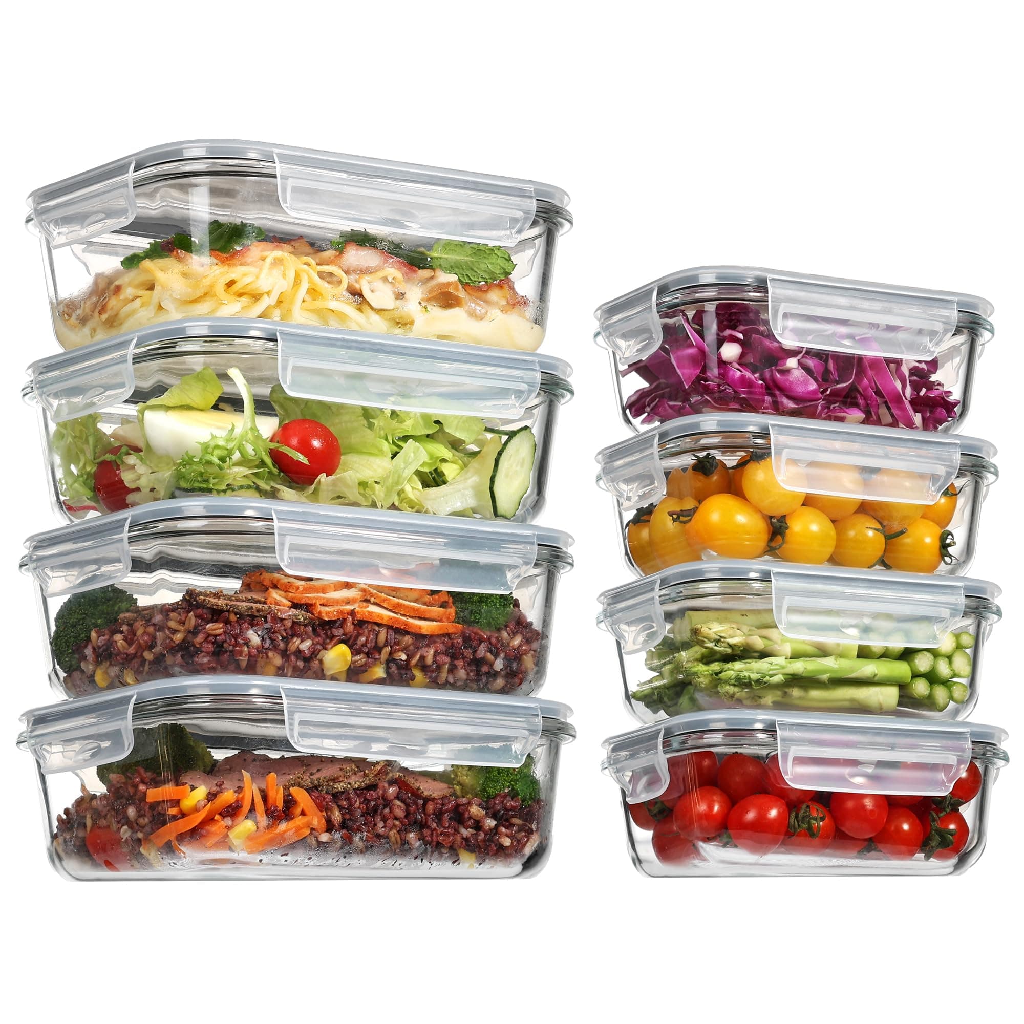 Vtopmart 8 Pack Glass Meal Prep Containers with Snap Lids (4 * 35.1oz+4 * 12.5oz), Kitchen Food Storage Containers for Microwave, Oven, Freezer and Dishwasher on Amazon.ae - Price Tracker