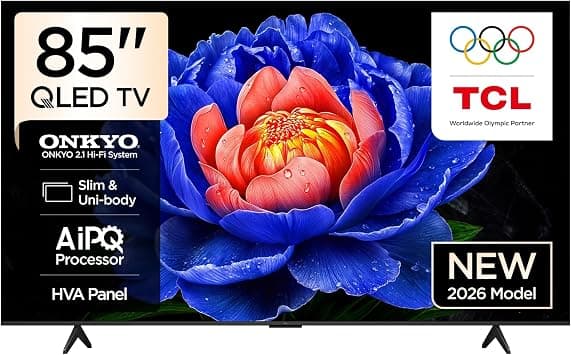 TCL 85T6D Television 85 Inch Smart TV 4K Premium QLED Colorful Quantum Crystal HDR 10+ Gaming Google TV, ONKYO 2.1 Hi-Fi, Dolby Vision Atmos, DTS Virtual:X, Game Master with Slim Design (2026 Model) على Amazon.ae - متتبع الأسعار