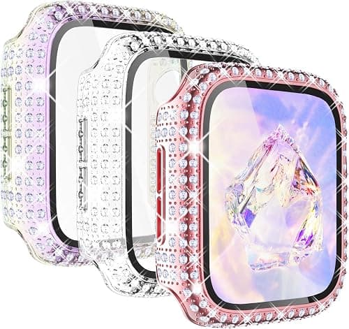 KADES 3-Pack Bling Cases Compatible with Apple Watch Case 38mm Full Diamond with Built-in Screen Protector for Apple Watch Series 3 2 1 (38mm, Pink/Iridescent/Clear) on Amazon.ae - Price Tracker