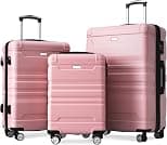 3 Piece Hardshell Luggage Sets, Expandable Suitcase Sets With Spinner Wheels And TSA Lock For Travel (20''/24''/28'') Pink+Black - Best Deal Finder