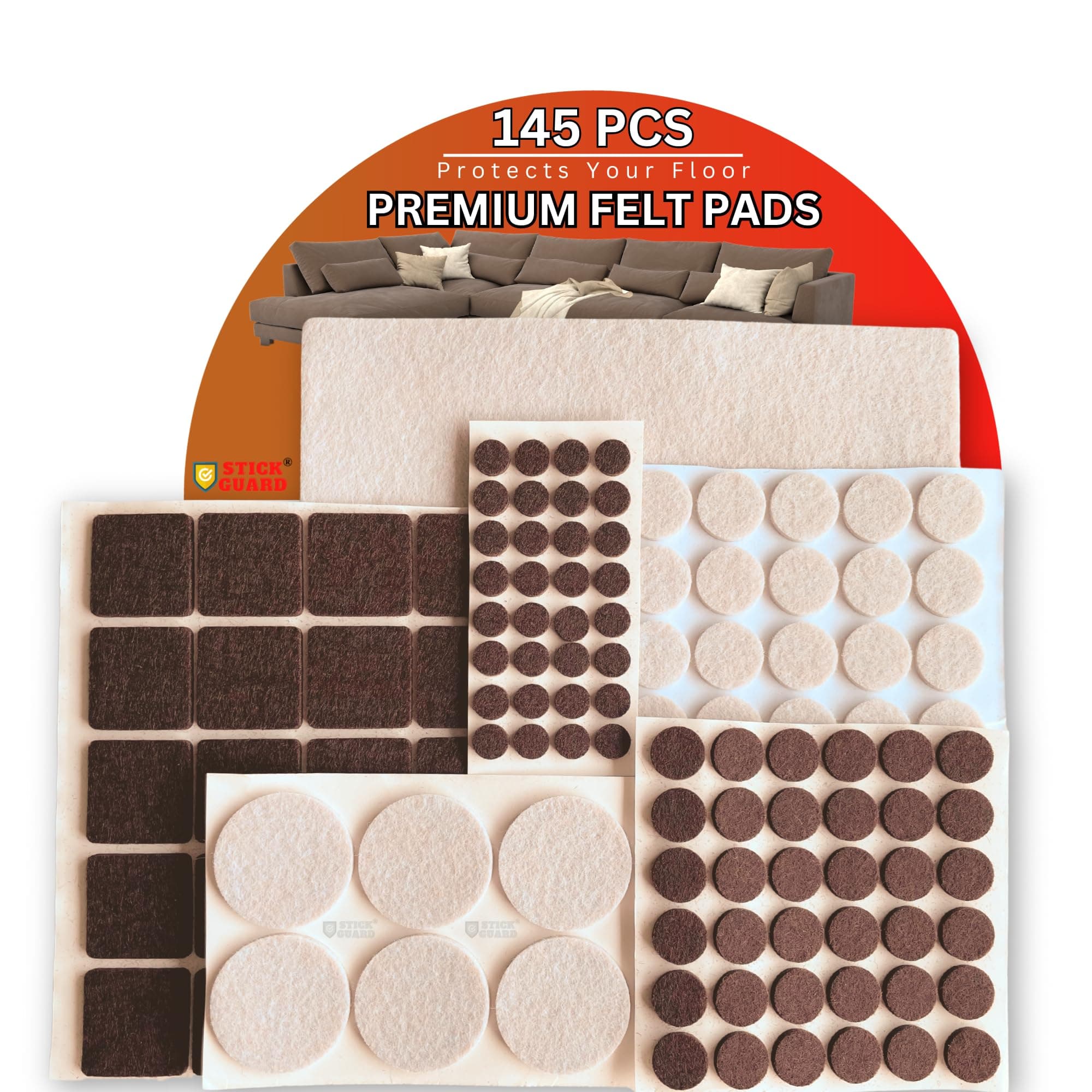 StickGuard Felt Furniture Pads, Self Adhesive Furniture Pads, 145 PCS Premium Felt Pads for Furniture Legs, Scratch Resistant Wood Floor Protectors for Hardwood and Laminate (145 PCS Brown & Beige) on Amazon.ae - Price Tracker