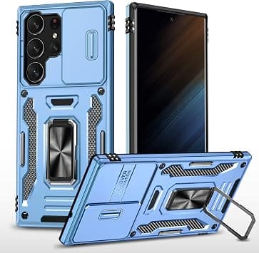 Slide Camera Cover for Samsung Galaxy S25 Ultra,Kickstand with Built-in 360° Rotate Magnetic Ring Stand Shockproof Protective Armor Cover,Sky Blue على Amazon.ae - متتبع الأسعار