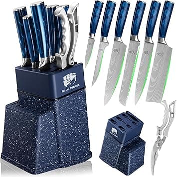 FULLHI 8pcs block Knife Set,chef's Knves Set with Block and Sharpener, Kitchen Knife Set,Multi-colour Handle, Gifts for Men Women (Blue Resin) on Amazon.ae - Price Tracker