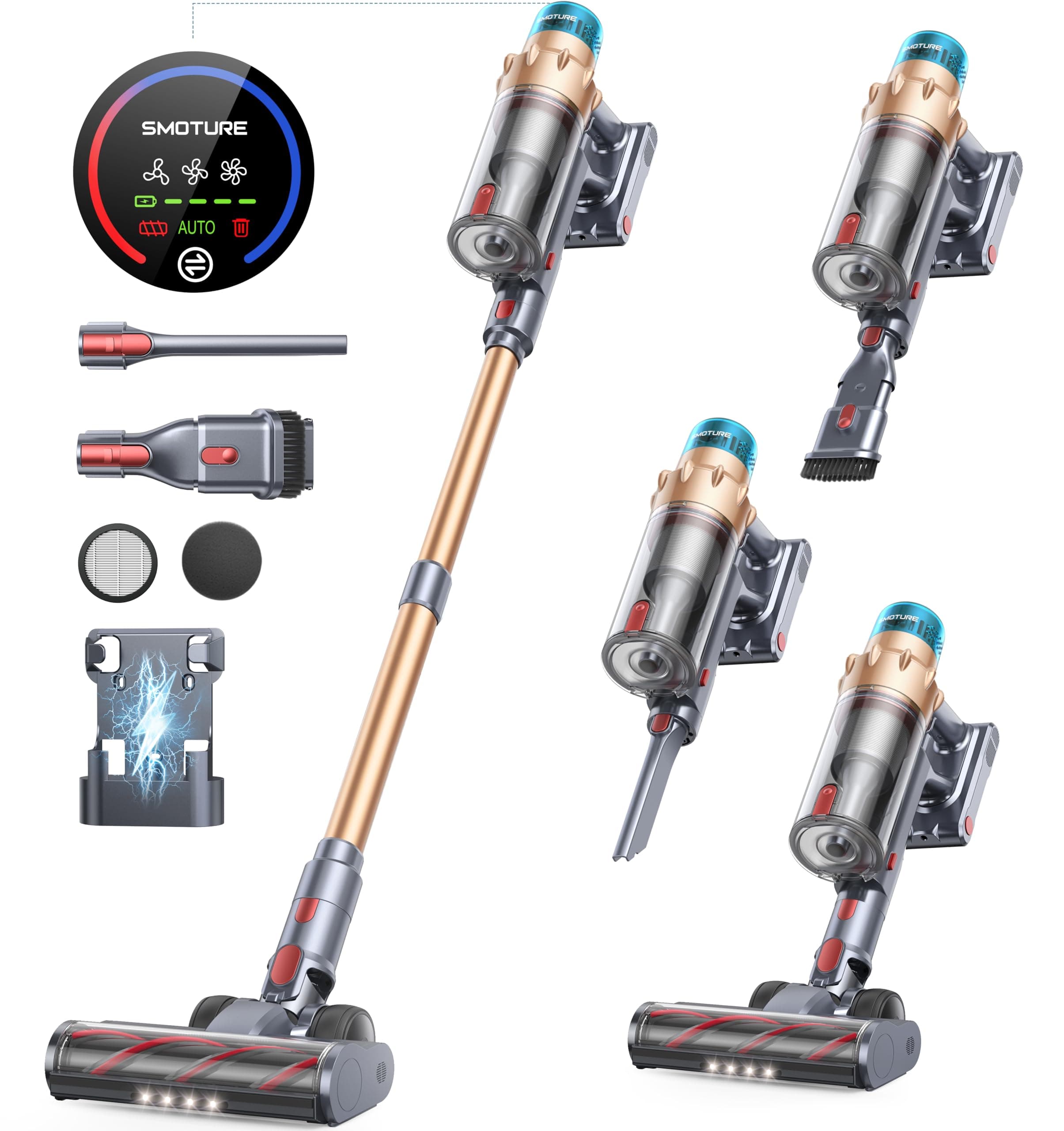 SMOTURE Cordless Vacuum Cleaner, 550W 45KPA Stick Vacuum with Touch Screen, Up to 60 Mins Runtime, Self-Standing Vacuum with Auto Mode, For Floor Carpet Car Pet Hair (Warranty + Local Support) on Amazon.ae - Price Tracker