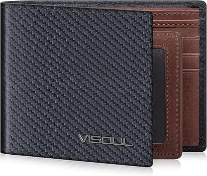 VISOUL Leather Mens Bifold RFID Blocking Wallet with 2 ID Windows, Leather Wallet for Men (Carbon Fiber, Black+Brown) on Amazon.ae - Price Tracker