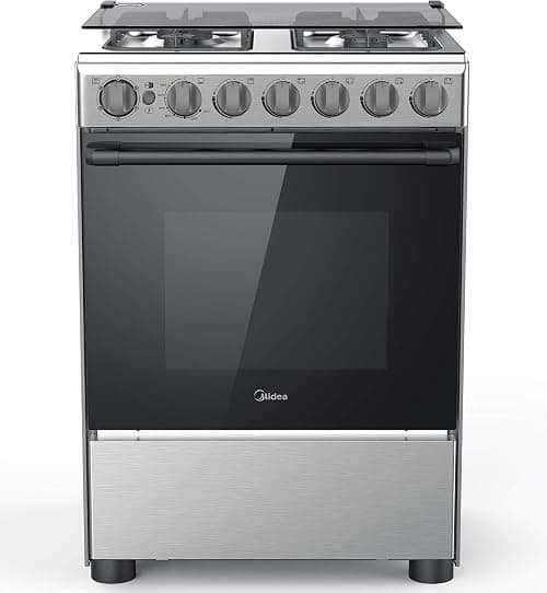 Midea 60x60cm Freestanding Cooker, Full Gas Cooking Range with 4 Burners, Automatic Ignition & Safety, Cast Iron Pan Support, Stainless Steel Finish, Separate Knob for Oven Grill, BME62058FFD-D on Amazon - Best Deal Finder