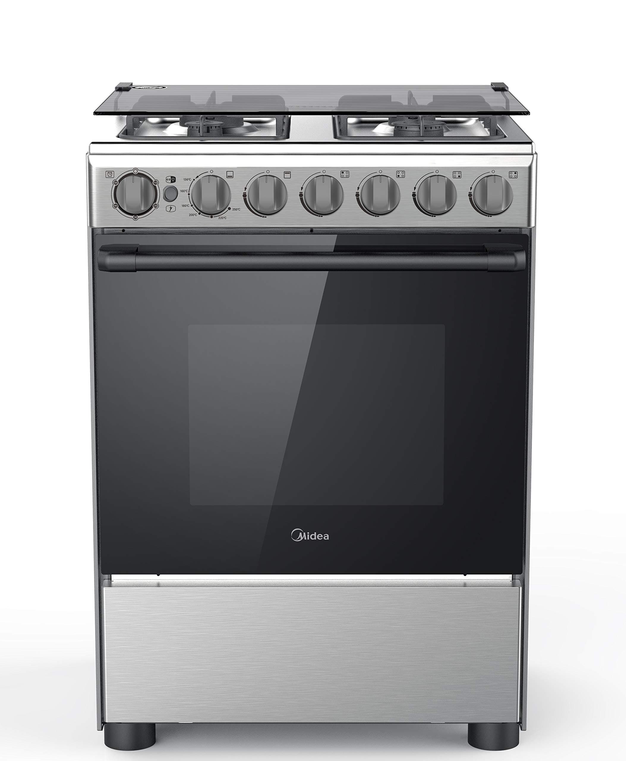 Midea 60x60cm Freestanding Cooker, Full Gas Cooking Range with 4 Burners, Automatic Ignition & Safety, Cast Iron Pan Support, Stainless Steel Finish, Separate Knob for Oven Grill, BME62058FFD-D on Amazon.ae - Price Tracker