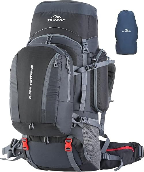 TRAWOC GLOBETROTTER 80 Liter (70+10) Internal Metal & Fiber Frame Rucksack Bag for Men & Women Trekking, Hiking Travel Backpack with Detachable Daypack, Rain Cover and Shoe Compartment. on Amazon.ae - Price Tracker