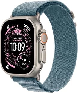 Apple Watch Ultra 3 GPS + Cellular 49mm Premium Running and Multisport Smartwatch with Rugged Natural Titanium Case with Light Blue Alpine Loop - Large. Advanced Health and Fitness Tracking - Best Deal Finder