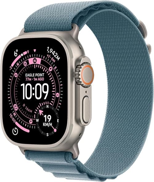 Apple Watch Ultra 3 GPS + Cellular 49mm Premium Running and Multisport Smartwatch with Rugged Natural Titanium Case with Light Blue Alpine Loop - Large. Advanced Health and Fitness Tracking on Amazon.ae - Price Tracker