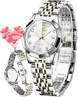 OLEVS Ladies Luxury Gold Silver Stainless Steel Quartz Watch Waterproof Date - Best Deal Finder