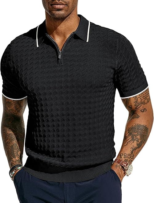 PJ PAUL JONES Men's Knit Polo Shirts Short Sleeve Quarter Zip Polo Shirt on Amazon.ae - Price Tracker