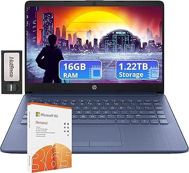 HP Stream 14" HD Lightweight Laptop, Intel Celeron N4120, 16GB RAM, 1.22TB Storage(64GB eMMC+160GB Docking Station Set+1TB Cloud Storage), Intel UHD Graphics, 1 Year Office 365, WiFi, Win 11s, Blue on Amazon.ae - Price Tracker
