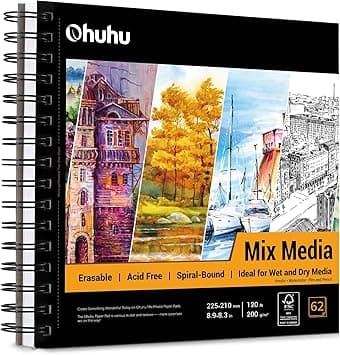 Ohuhu Sketchbook Mix Media Pad: 120 LB/200 GSM Heavyweight Papers 62 Sheets/124 Pages Spiral Bound Sketch Book for Acrylic, Marker Pens, Painting, Colored Pencil, Pastel on Amazon.ae - Price Tracker