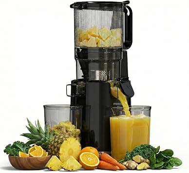 Porodo Cold Press Slow Juicer Machine, Masticating Vegie & Juice Extractor with 5.3" Wide Chute for Whole Fruits, 250W Motor, Reverse Function, High Yield & Easy to Clean, Black on Amazon.ae - Price Tracker