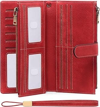GOIACII Womens Wallets Large Capacity Credit Card Holder Rfid Wallet Women Double Zipper Pocket Leather Bifold Ladies Wristlet Clutch Wallet, F-Red, Vintage on Amazon.ae - Price Tracker