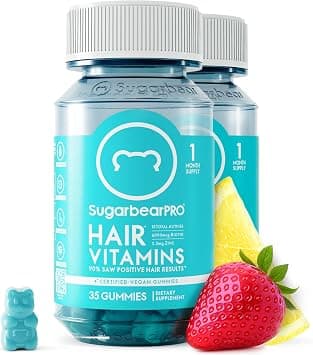 Sugarbear Pro Hair Vegan Vitamin Gummies for Luscious Halal Vegan with Vitamin C, B12, Biotin, Zinc, Iodine, Folate, Coconut Oil, Chewable Supplement for Women & Men (1 Month Supply), 62 على Amazon.ae - متتبع الأسعار