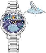 Citizen Women's Eco-Drive Disney Princess Cinderella Crystal Watch and Pin Gift Set in Silver Stainless Steel Watch, Blue Dial (Model: FE7041-51W), Silver - Best Deal Finder