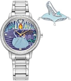 Citizen Women's Eco-Drive Disney Princess Cinderella Crystal Watch and Pin Gift Set in Silver Stainless Steel Watch, Blue Dial (Model: FE7041-51W), Silver - Amazon.ae Price Tracker