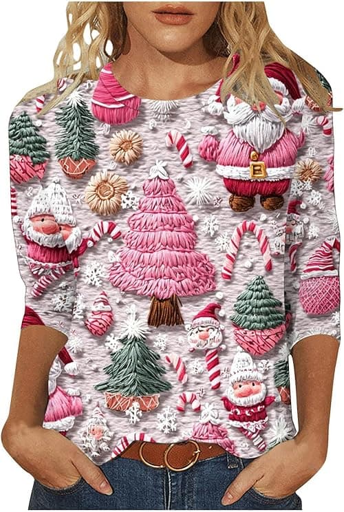 Christmas Blouse For Women Uk Rude Xmas Jumper Plus Size 3/4 Sleeve Top Round Neck Tshirt Cute Santa Snowman Print Jumper Funny Christmas Jumpers Tunic Top Casual Party Xmas Tshirt on Amazon.ae - Price Tracker