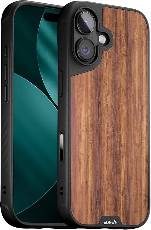Mous Limitless Case for iPhone 17 6.3 Inches, Compatible with MagSafe (Camera Control Cover), Protective Walnut Wood Case, Shockproof, Full Camera Protection, Scratch-Resistant Back, Black على Amazon.ae - متتبع الأسعار