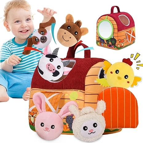 Baby Toys 6-12 Months - Plush Farm Animals Barn Playset with Rattle, Crinkle &amp; Mirror, Montessori Sensory Toys for 6 Month Old Babies, Toddler Gifts 1-3 Years, Christmas Stocking Stuffers on Amazon.ae - Price Tracker