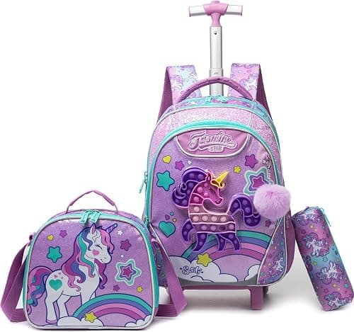 HTgroce Rucksack mit Rollen für Kinder,Schulranzen mit Rollen für Mädchen Pop it Rucksack 16 Zoll Set 3 in 1 mit Lunch Bag Kindergarten Fidget Toys Geschenke für Kinder. على Amazon.ae - متتبع الأسعار