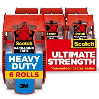 Scotch Heavy Duty Packaging Tape, 1.88" X 22.2 Yd, Designed For Packing, Shipping And Mailing, Strong Seal On All Box Types, 1.5" Core, Clear, 6 Rolls With Dispenser (142-6) - Best Deal Finder