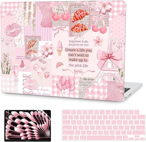 G JGOO Compatible with MacBook Air 13 inch Case 2026 2025-2022 M5 A3449 M4 A3240 M3 A3113 M2 A2681, Plastic Hard Shell for MacBook Air 13.6 inch Case + Keyboard Cover + Screen Protector, Blush Collage on Amazon.ae - Price Tracker