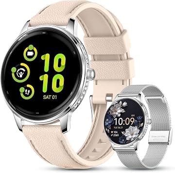 G-TAB GLR4 Women’s Smartwatch 1.19" AMOLED Touch Screen, Bluetooth Calling, NFC, Fitness Tracker, Health Monitoring, Notification Alerts, Waterproof Ladies Smart Watch for Girls (Silver) على Amazon.ae - متتبع الأسعار