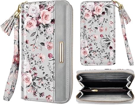Women Wallets Multi Card Case Wallet Clutch Wallet Card Holder Organizer Ladies Purse Floral Tassel Wrist strap Purse,Grey Flowers on Amazon.ae - Price Tracker