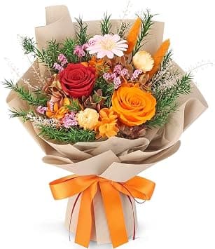 Preserved Flowers Bouquet, SYOSI Real Roses for Delivery, Birthday Gifts for Women Wife Mother Her, Long Lasting Floral Arrangement (Orange) على Amazon.ae - متتبع الأسعار