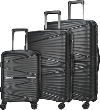 Senator Hard case luggage for Unisex PP Lightweight 4 Double Wheeled Suitcase with Combination Lock KH1005 (Set of 3, Black) على Amazon.ae - متتبع الأسعار