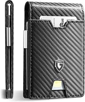 GSOIAX Men's Slim RFID Blocking Leather Wallet with Money Clip Minimalist Carbon Fiber Bifold Credit Card Holder 11 Card Slots Gift Box Included(Leather Brown), Carbon Black, Slim on Amazon.ae - Price Tracker