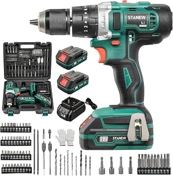 STANEW Cordless Hammer Drill, 3in1 Screw Drill Driver Set 20V Li-ion Battery, 69PCs Accessories, with Carrying Case 2 Batteries and Charger على Amazon.ae - متتبع الأسعار