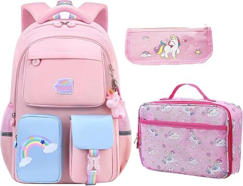 Kids Unicorn Backpack For Girl,Cartoon Large Capacity Elementary Bookbag Lightweight Causal Travel Bag With Lunchbag على Amazon.ae - متتبع الأسعار