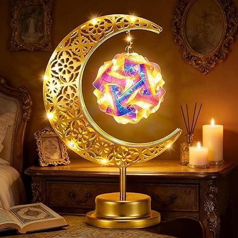Ramadan Lights, Metal Table Lamp with Crescent Moon, Battery Powered for Ramadan Decorations, Ideal Eid Mubarak Home Party Gifts (Colored Ball) on Amazon.ae - Price Tracker