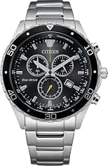 Citizen Men's Eco-Drive Weekender Chronograph Watch in Silver-tone Stainless Steel, Black Dial (Model: AT2387-52E), Silver-Tone, Chronograph - دليلك لأفضل العروض