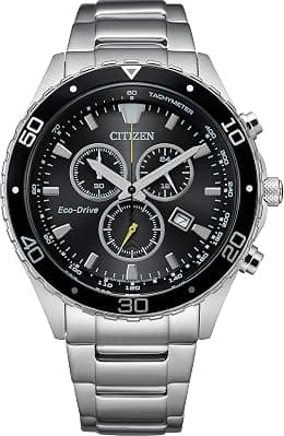 Citizen Men's Eco-Drive Weekender Chronograph Watch in Silver-tone Stainless Steel, Black Dial (Model: AT2387-52E), Silver-Tone, Chronograph - دليلك لأفضل العروض