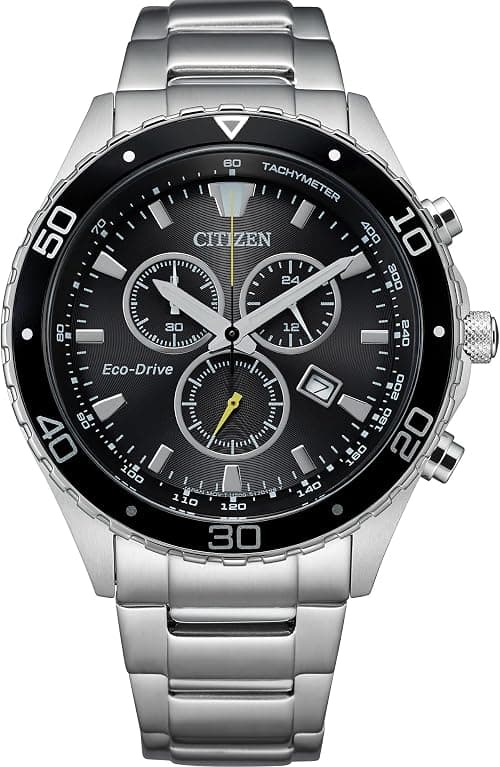 Citizen Men's Eco-Drive Weekender Chronograph Watch in Silver-tone Stainless Steel, Black Dial (Model: AT2387-52E), Silver-Tone, Chronograph على أمازون - دليلك لأفضل العروض