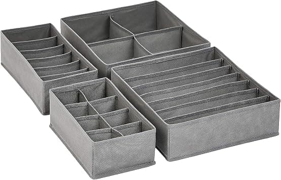 Amazon Basics Dresser Drawer Storage Organizer for Undergarments, Set of 4 - Gray - متتبع أسعار Amazon.sa