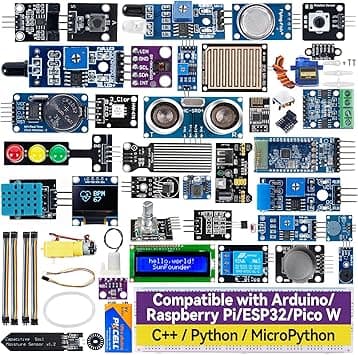 SunFounder Universal Maker Sensor Kit Compatible with Arduino Mega 2560/Uno R3/R4 Minima/WiFi Nano, Raspberry Pi 5/4B/3B+/Zero 2 W/, Pico W, ESP32, C++, Python, MicroPython, Beginners & Engineers على Amazon.ae - متتبع الأسعار