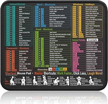 Kinevolve Mouse Pad with Excel, Word, PowerPoint & Windows Shortcuts – Small Excel Cheat Sheet Desk Pad – 11.8"x9.8" Portable Computer Mousepad – Gaming, Office, Waterproof, Non-Slip, Stitched Edges - Best Deal Finder