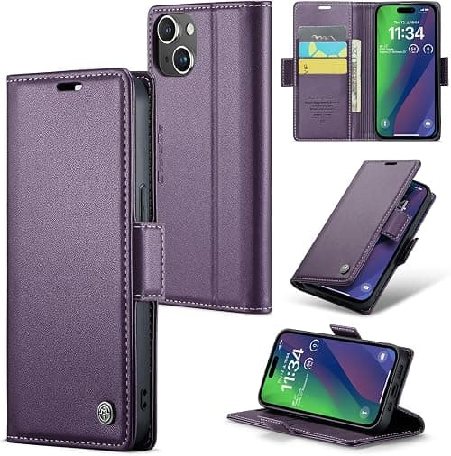 ELEPIK for iPhone 15 Plus Case with Card Holder, Kickstand [3 Card Holder + 1 Cash Slot] [for Women & Men] [Durable PU Leather] Magnetic Wallet Phone Cover for iPhone 15 Plus, Fashion Purple على Amazon.ae - متتبع الأسعار