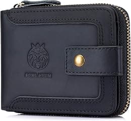 Genuine Leather Wallet for Men RFID Blocking Card Holder Wallet with Zipper Coin Pocket ID Window(Black) - Best Deal Finder