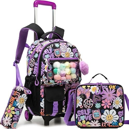 Rolling Backpack for Girls Kids Backpack with Wheels Backpacks for Elementary with Lunch Box Trolley Luggage على Amazon.ae - متتبع الأسعار